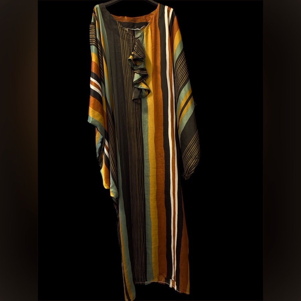 Vintage multi striped boho Moumou luxury maxi kaftan dress size M